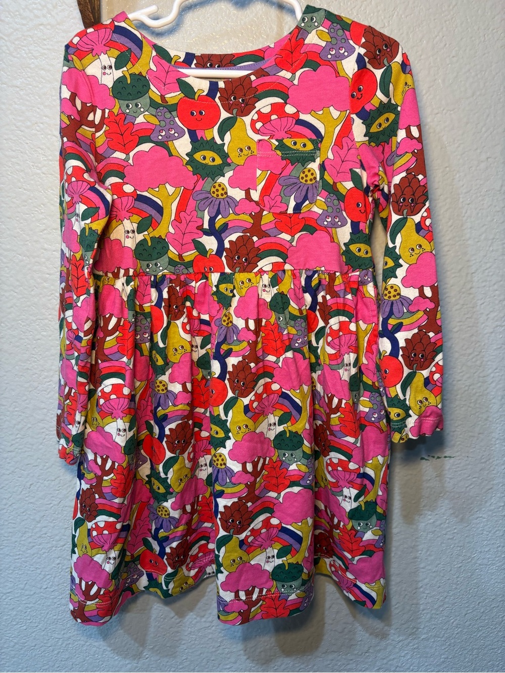 Mini Boden Long Sleeve Fun Jersey Dress-Blush Pink Bonkers Conkers Size 5/6 Y